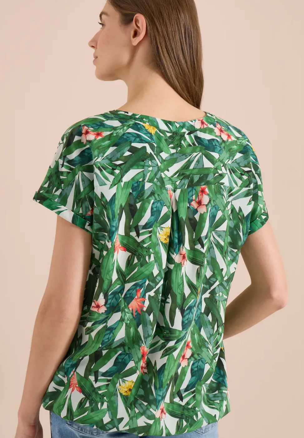 Kurzarm Blusenshirt mit Split Neck