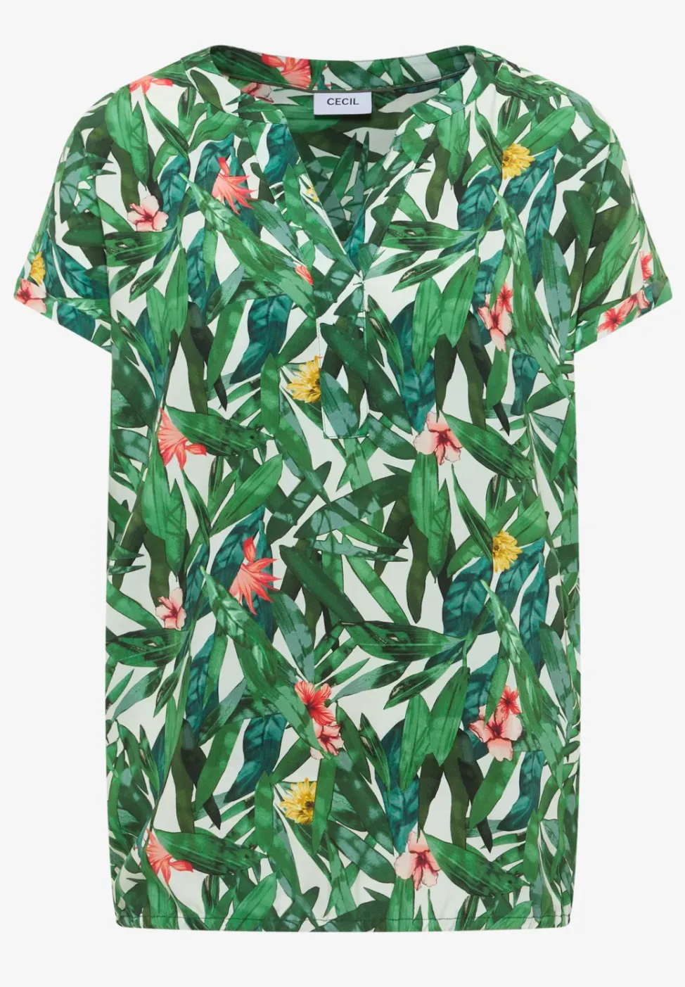 Kurzarm Blusenshirt mit Split Neck