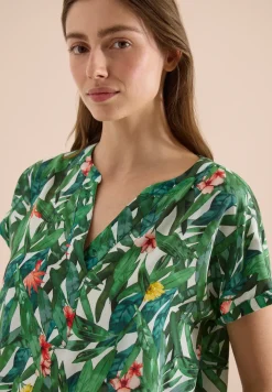 Kurzarm Blusenshirt mit Split Neck
