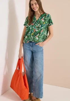 Kurzarm Blusenshirt mit Split Neck