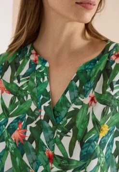 Kurzarm Blusenshirt mit Split Neck
