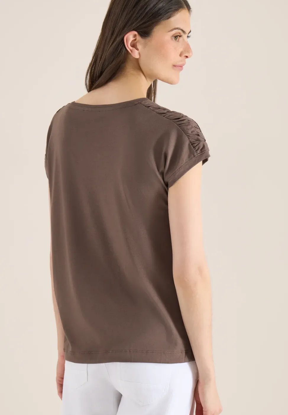 Kurzarm Shirt mit Boatneck und Raffung