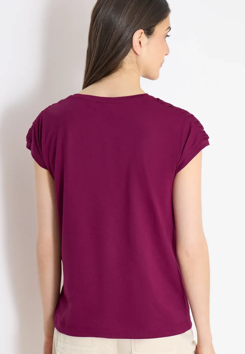 Kurzarm Shirt mit Boatneck und Raffung
