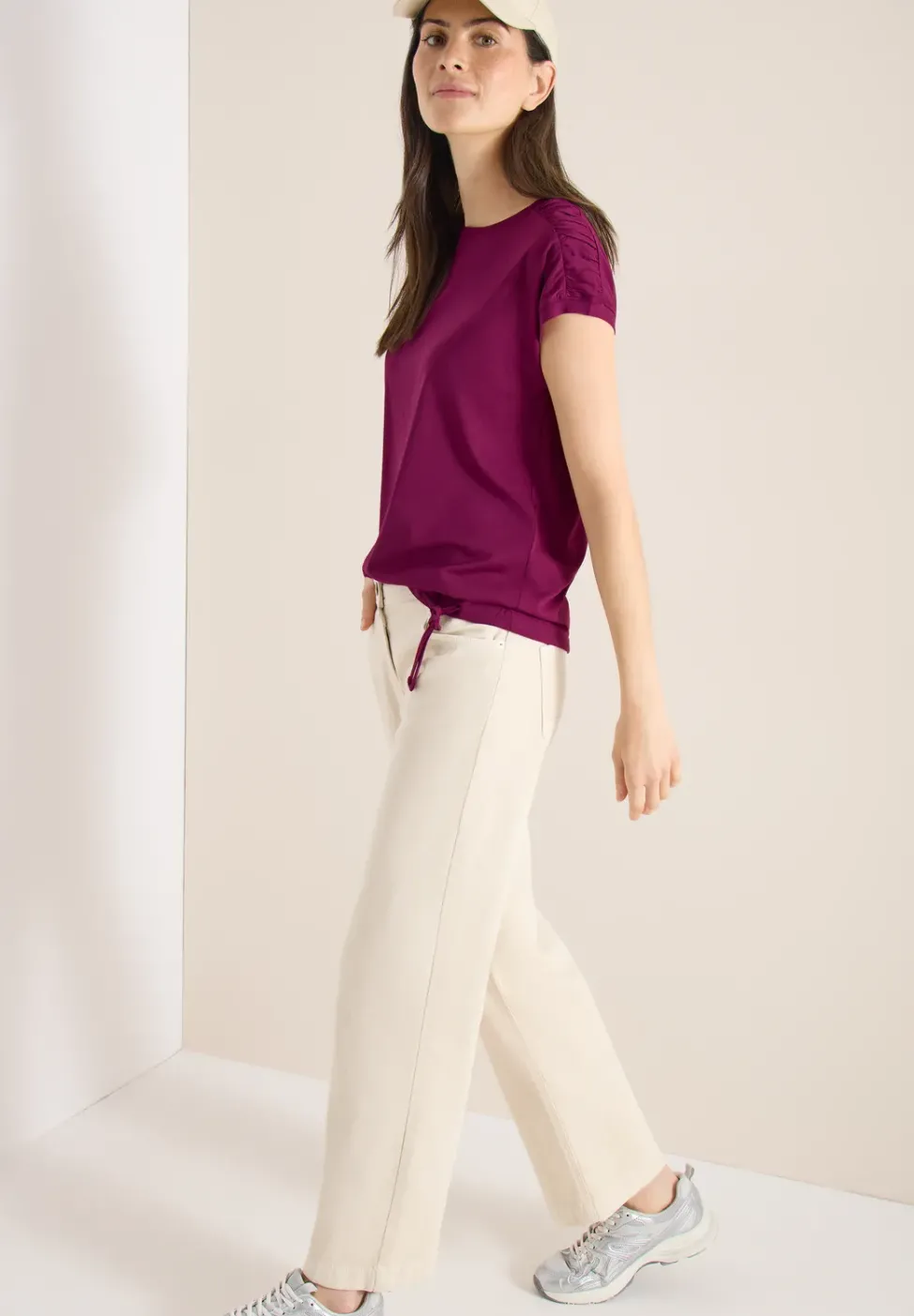 Kurzarm Shirt mit Boatneck und Raffung