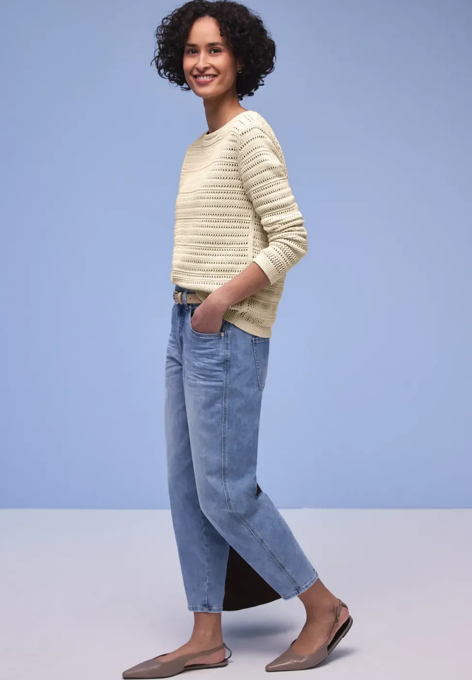 Langarm Pullover mit U-Boot-Ausschnitt