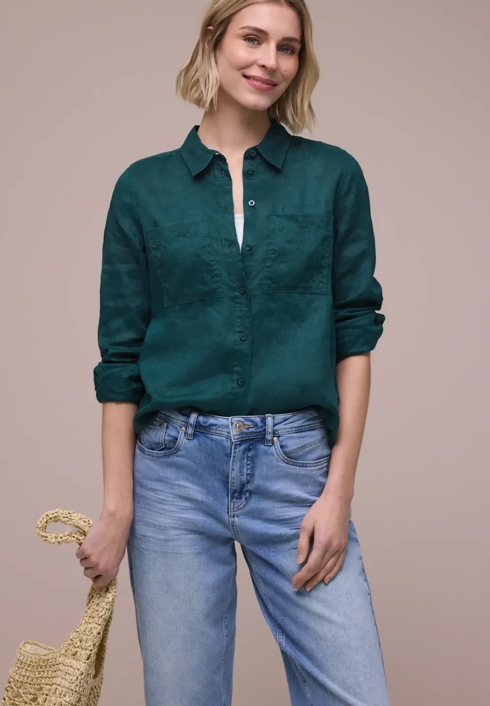 Leinenbluse mit Brusttaschen