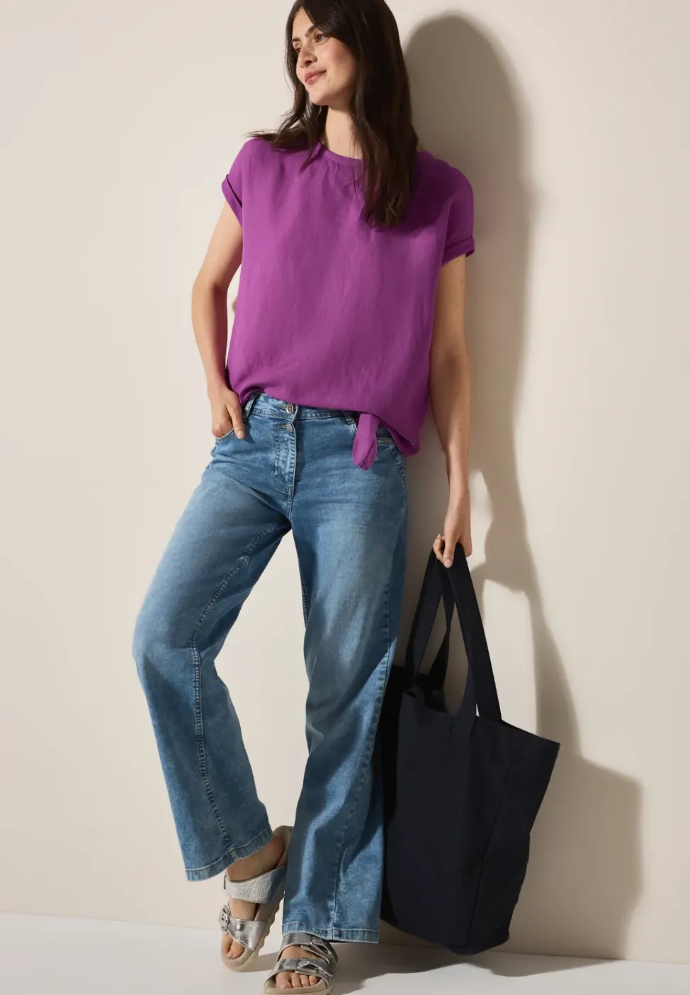 Leinenmix Bluse mit Knoten