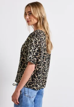 Leinenmix Print-Blusenshirt