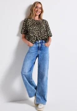 Leinenmix Print-Blusenshirt