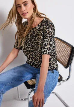 Leinenmix Print-Blusenshirt