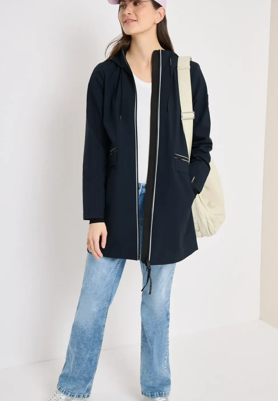 Mantel mit Kapuze und 2-Wege-Zipper