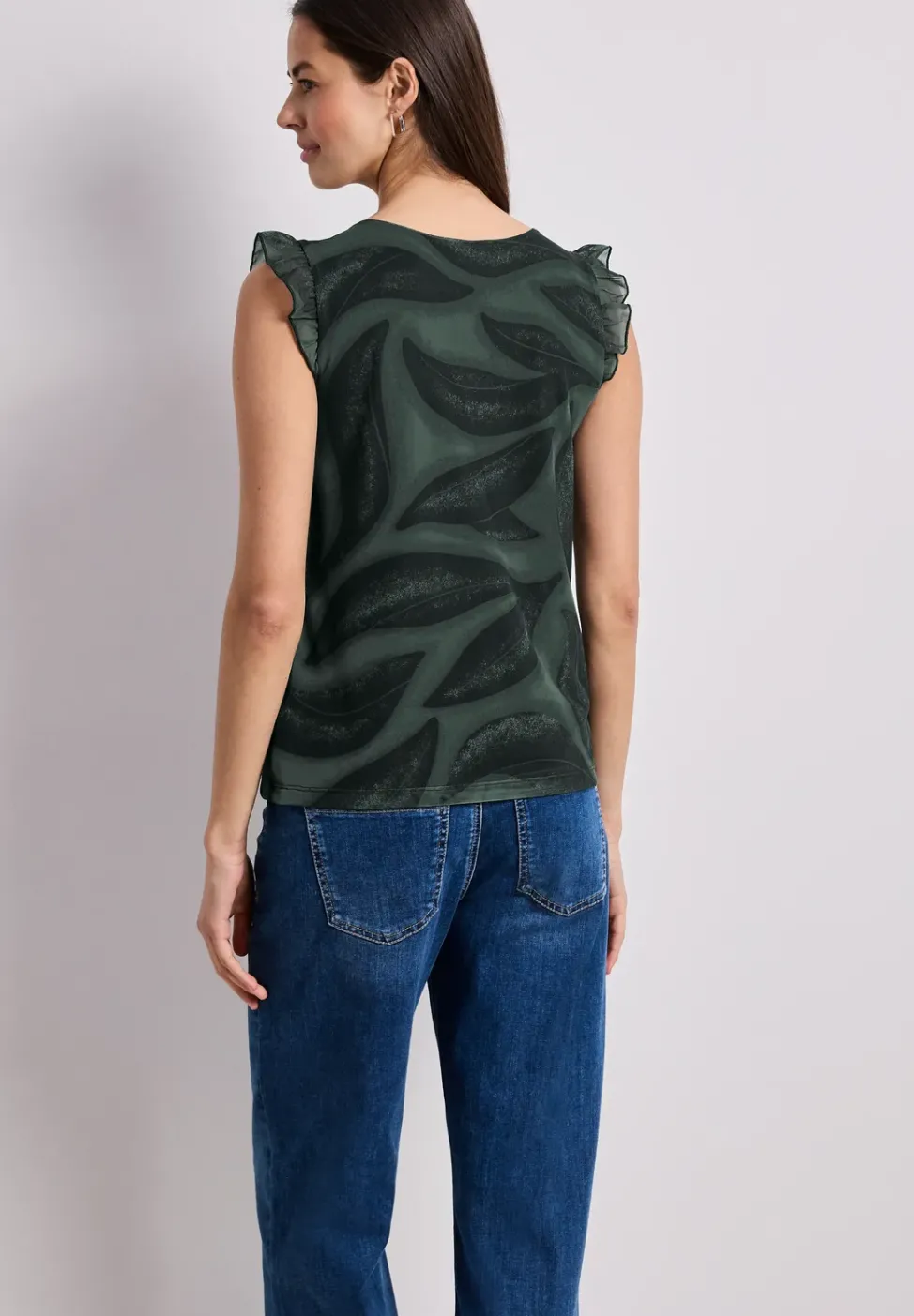 Mesh-Top mit V-Neck und Print