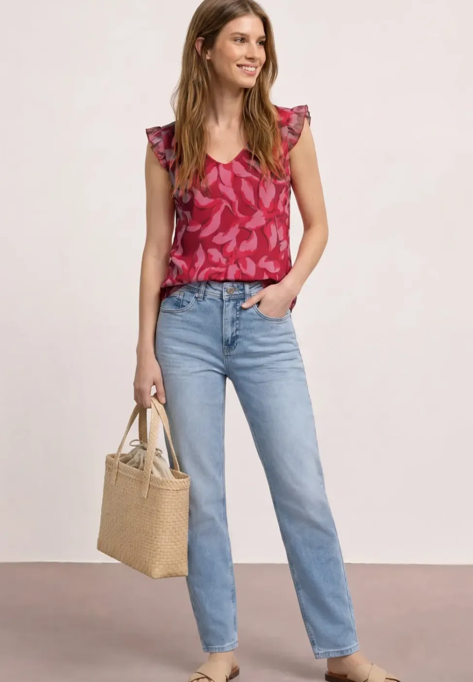 Mesh-Top mit V-Neck und Print