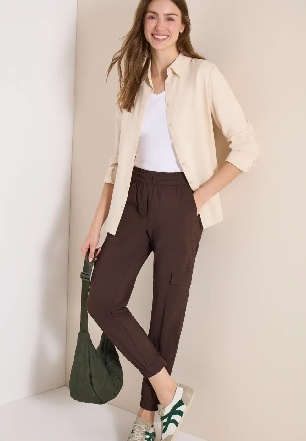 Mid Waist Slim Leg Hose im Cargo-Look