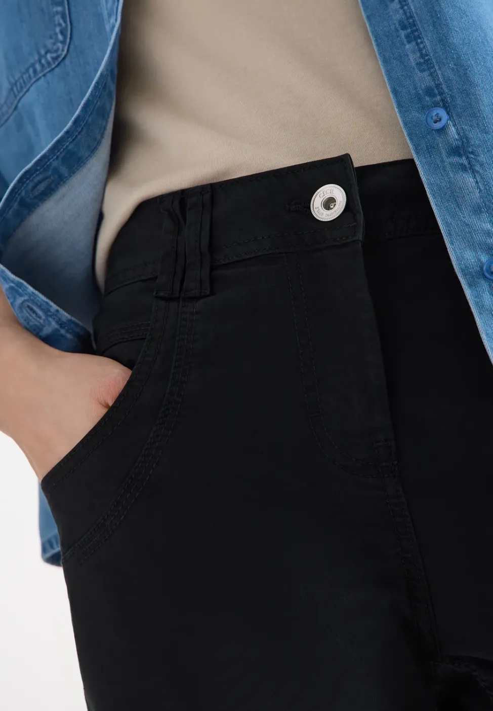 Mid Waist Slim Leg Hose im Casual Fit
