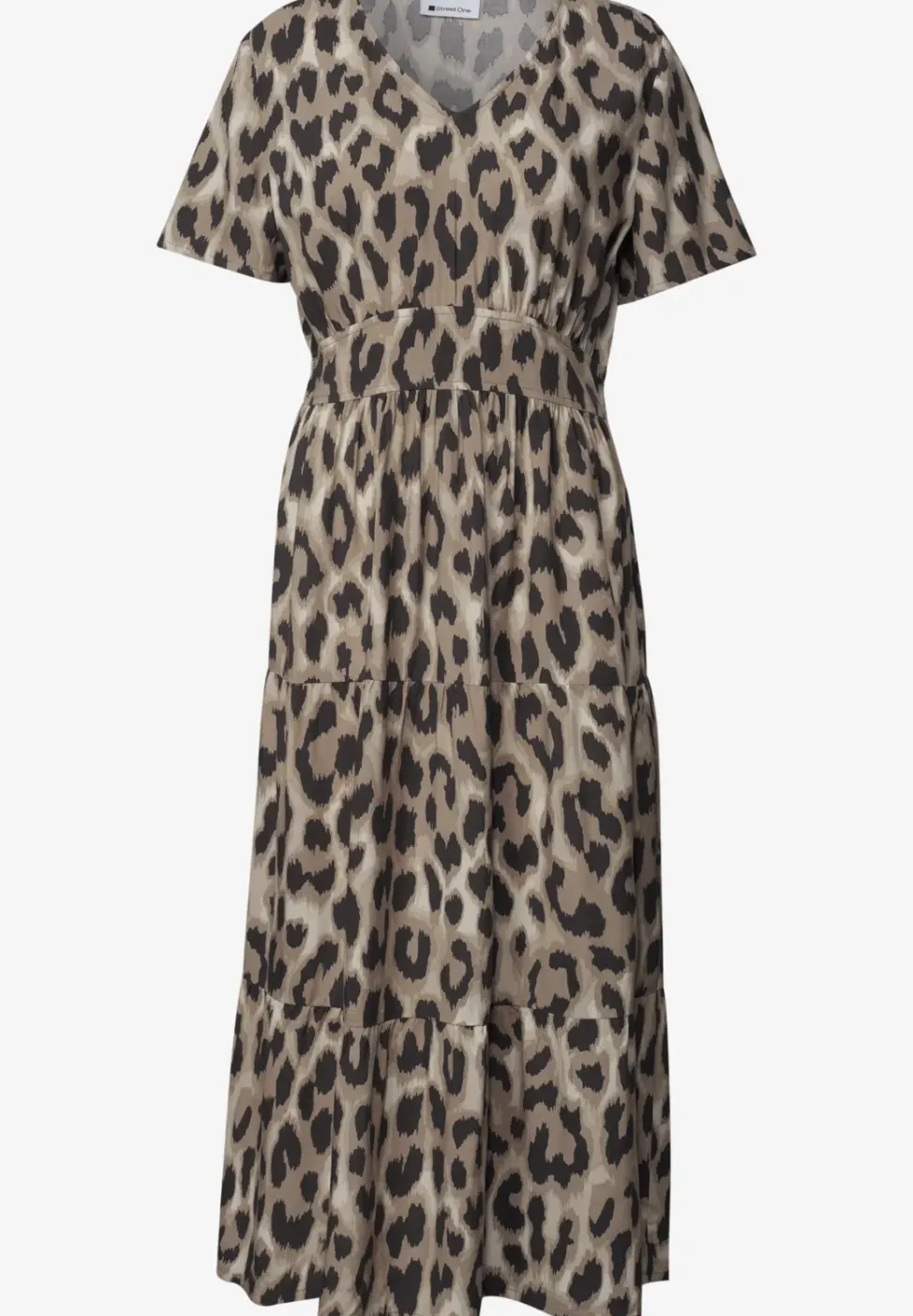 Midi-Kleid mit Print und Smok-Detail