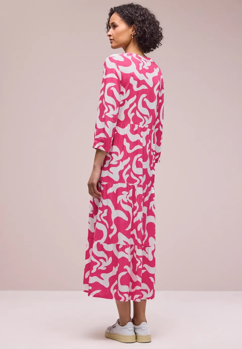 Midi-Kleid mit Split Neck und Print