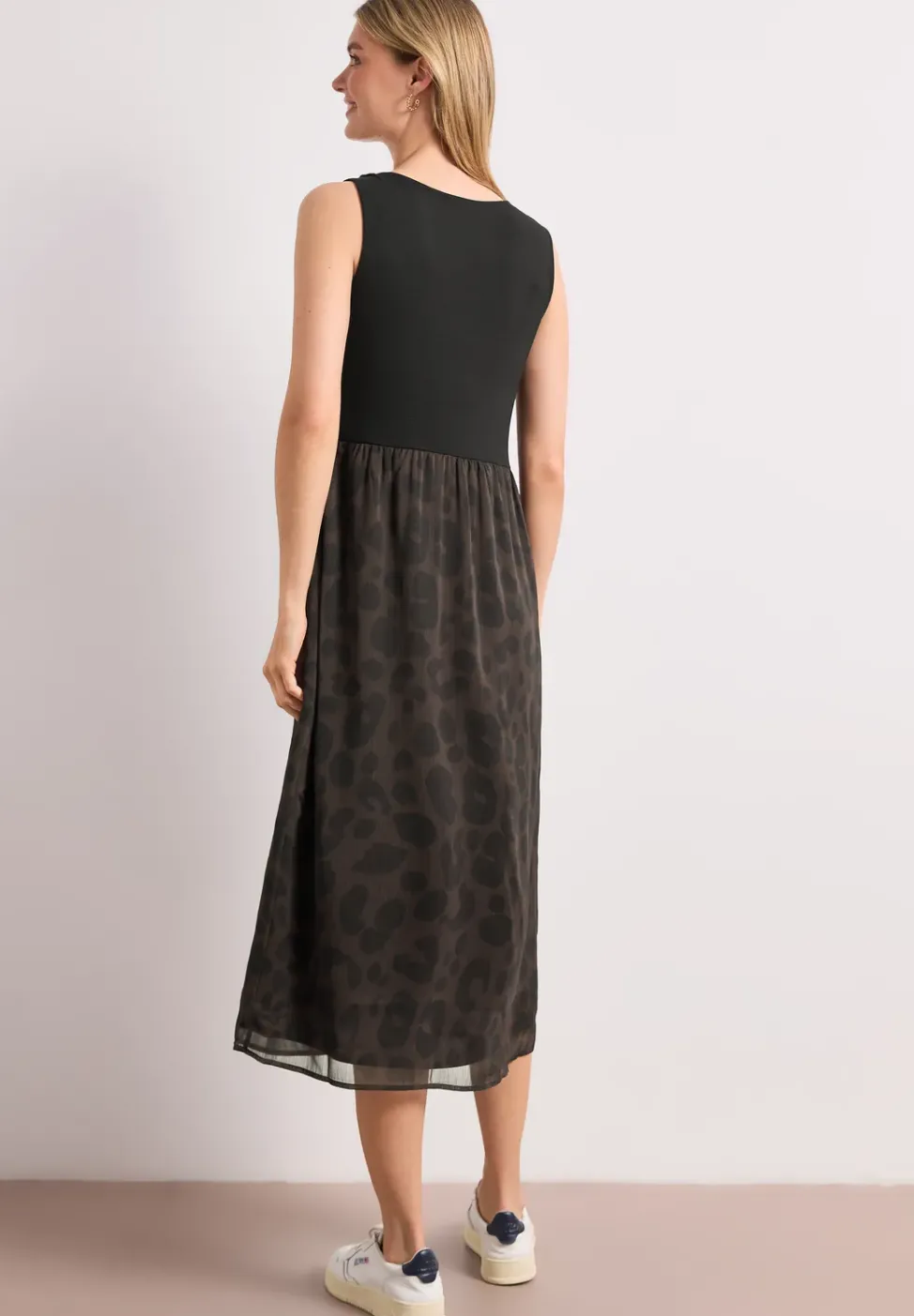 Midi-Kleid mit Strukturmix und Print