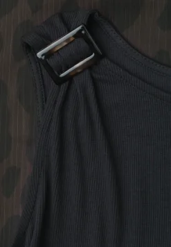 Midi-Kleid mit Strukturmix und Print