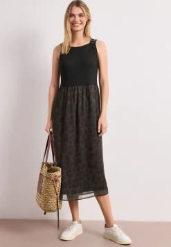 Midi-Kleid mit Strukturmix und Print
