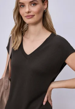 Midi-Kleid mit V-Neck im Strick-Look
