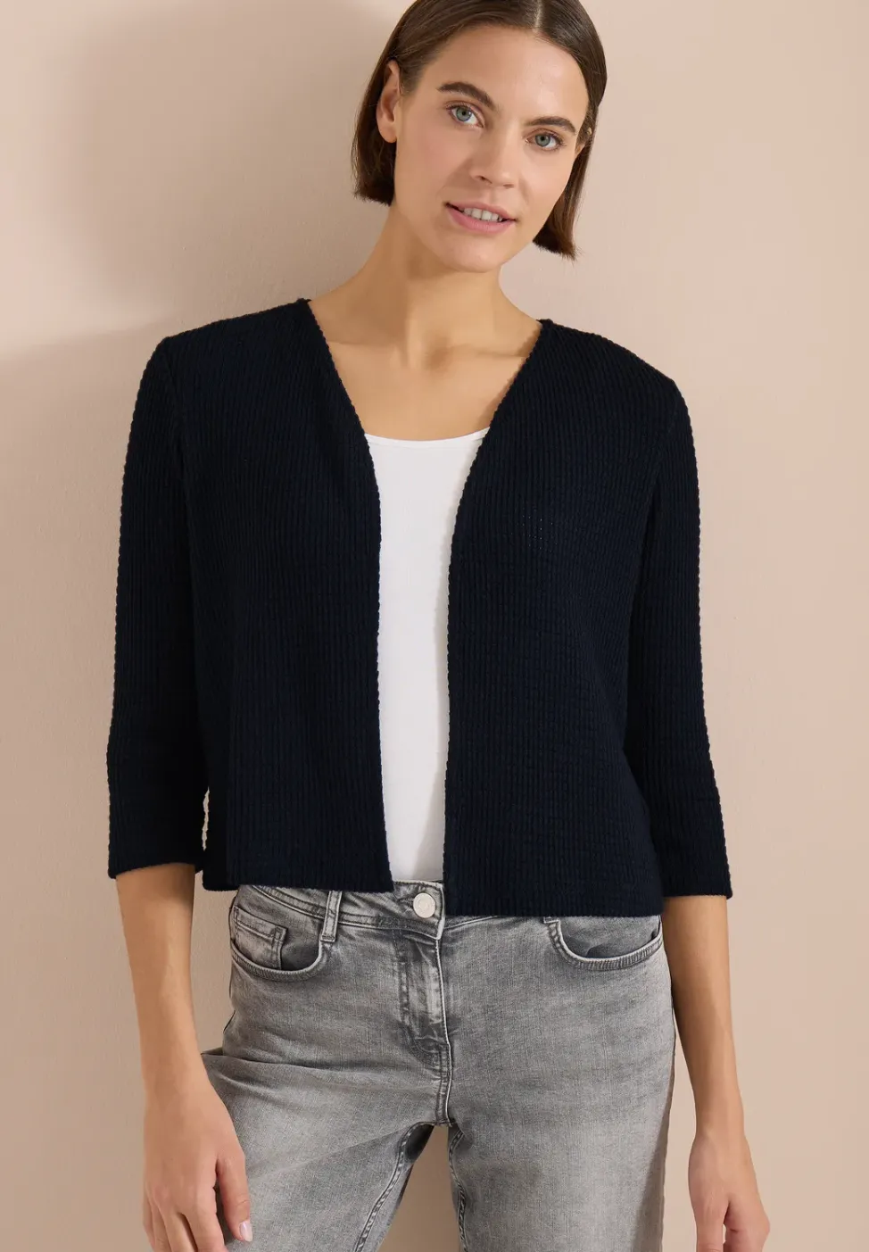 Offene 3/4-Arm Jacke im Ajour-Look