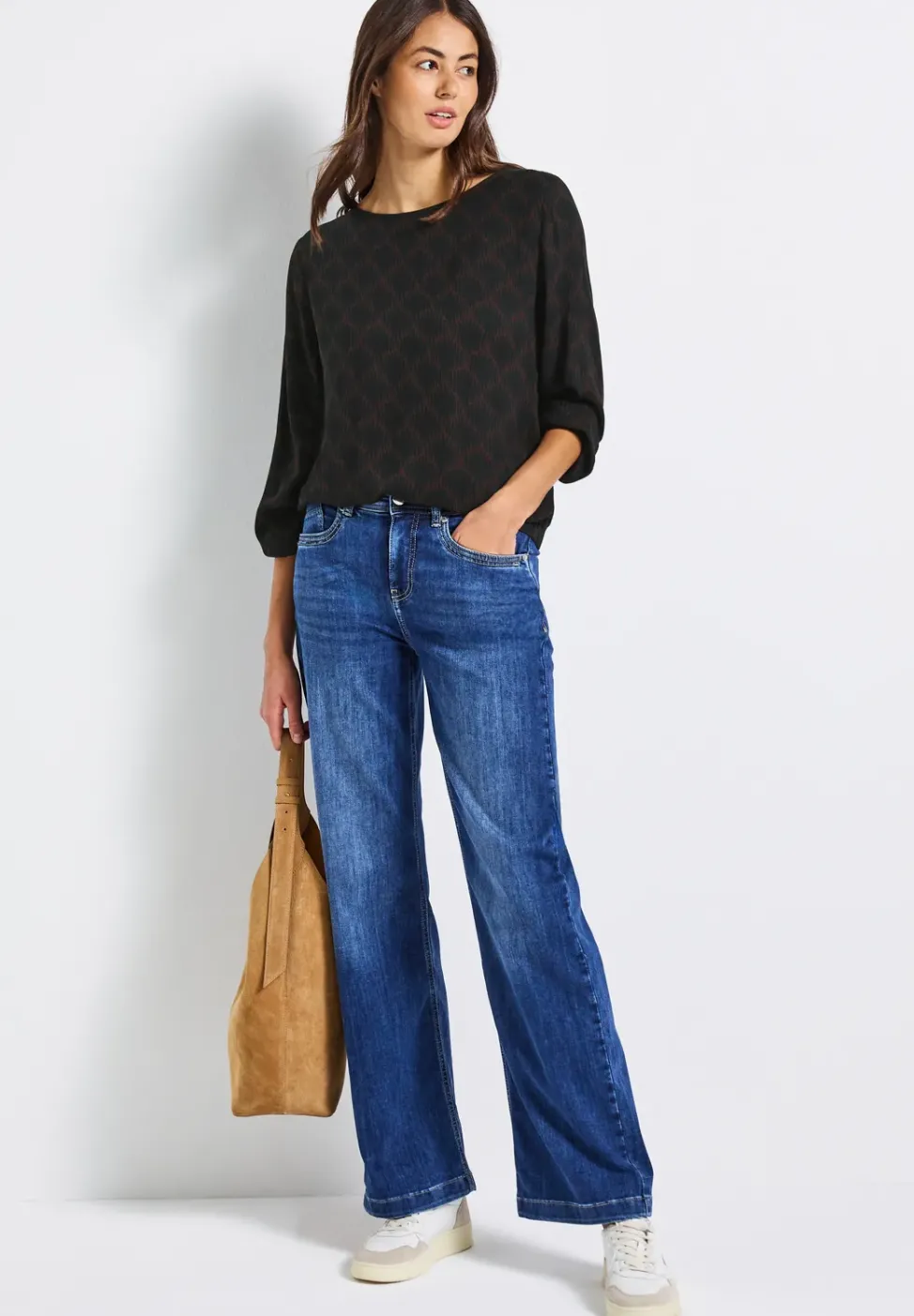 Print-Bluse mit Elastiksaum