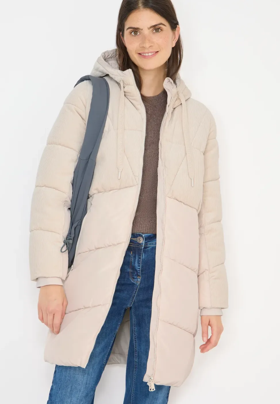 Puffer Mantel mit Cordmix