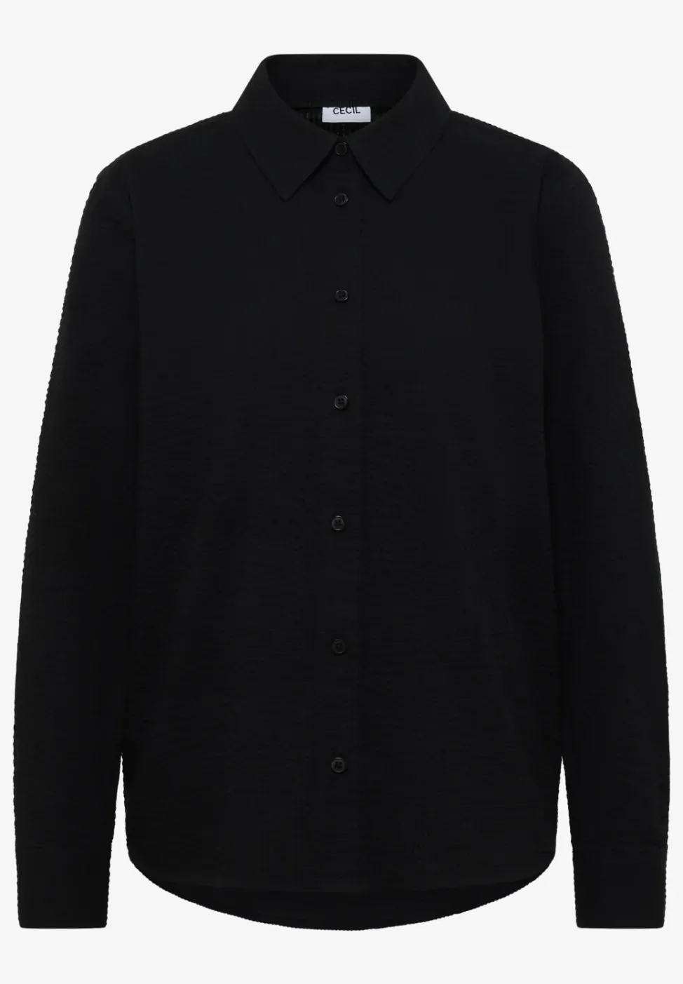 Seersucker Langarm Bluse mit Knopfleiste