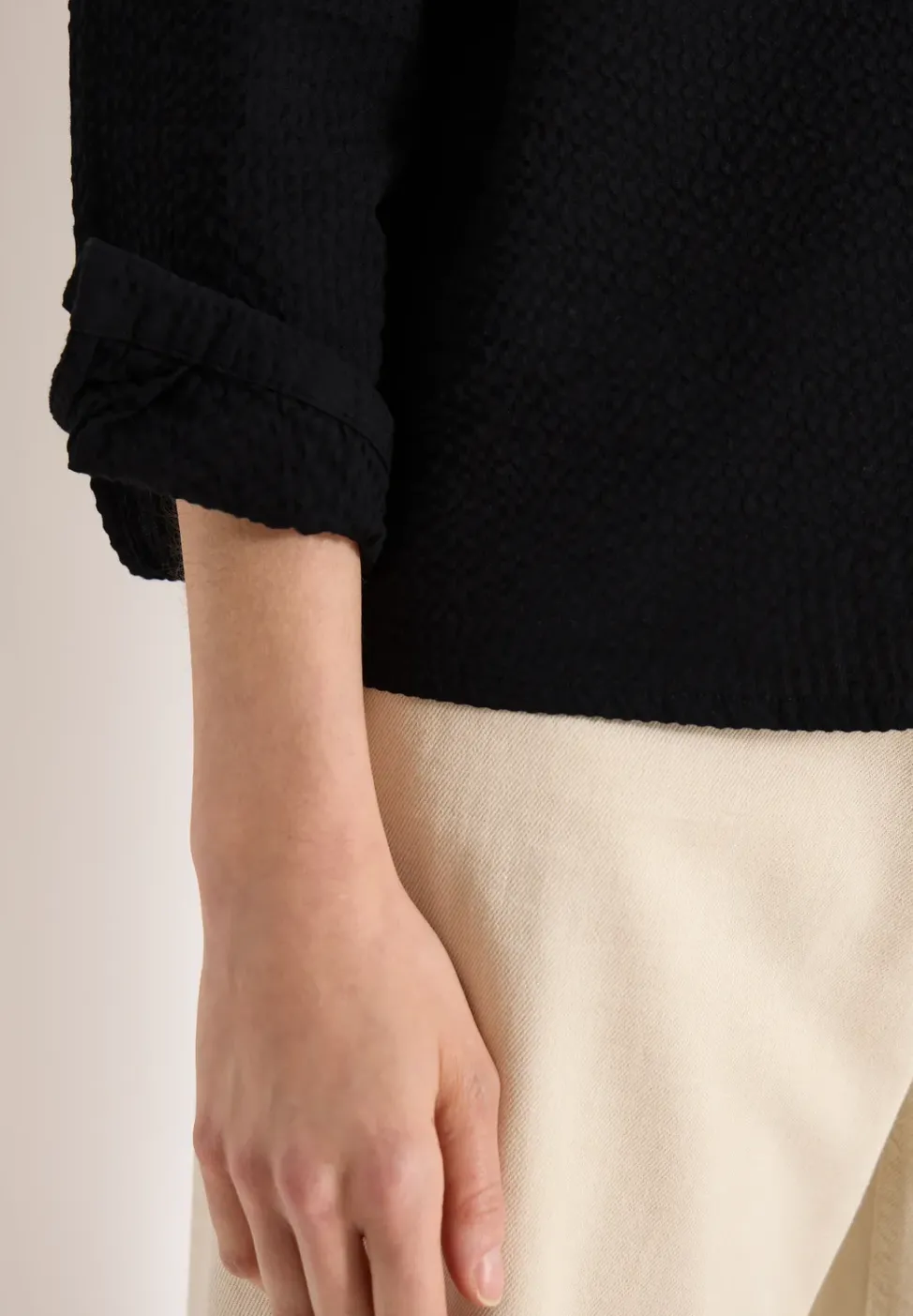 Seersucker Langarm Bluse mit Knopfleiste