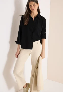 Seersucker Langarm Bluse mit Knopfleiste