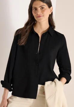 Seersucker Langarm Bluse mit Knopfleiste