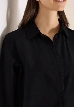 Seersucker Langarm Bluse mit Knopfleiste