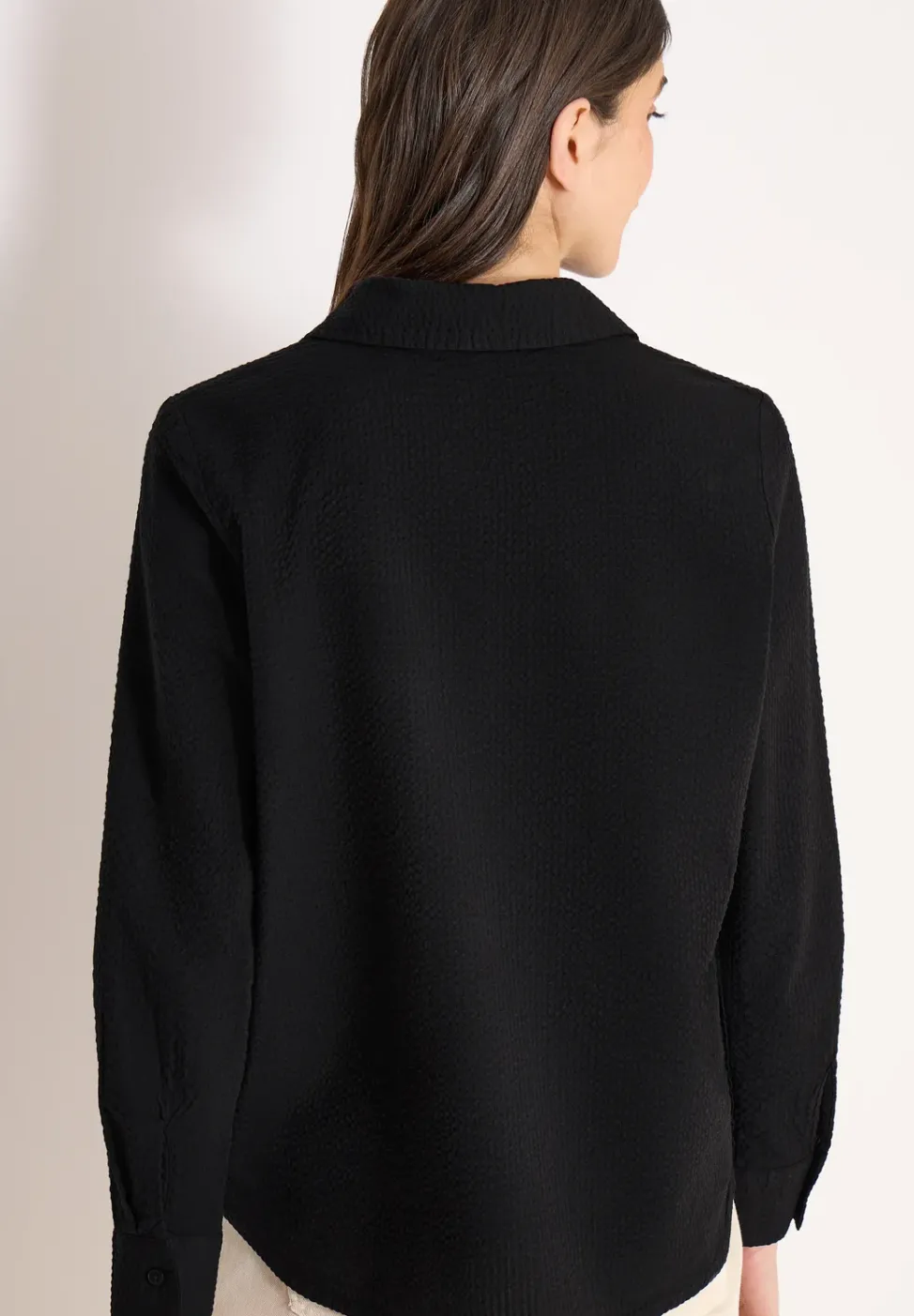 Seersucker Langarm Bluse mit Knopfleiste