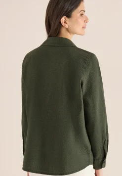 Seersucker Langarm Bluse mit Knopfleiste