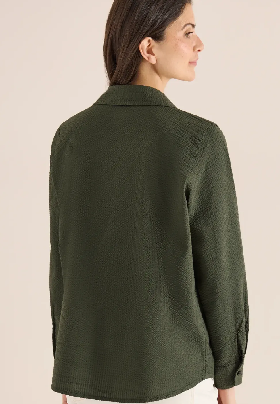 Seersucker Langarm Bluse mit Knopfleiste