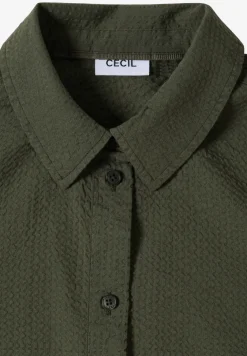Seersucker Langarm Bluse mit Knopfleiste