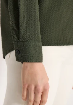 Seersucker Langarm Bluse mit Knopfleiste