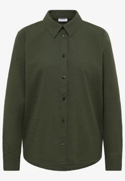 Seersucker Langarm Bluse mit Knopfleiste