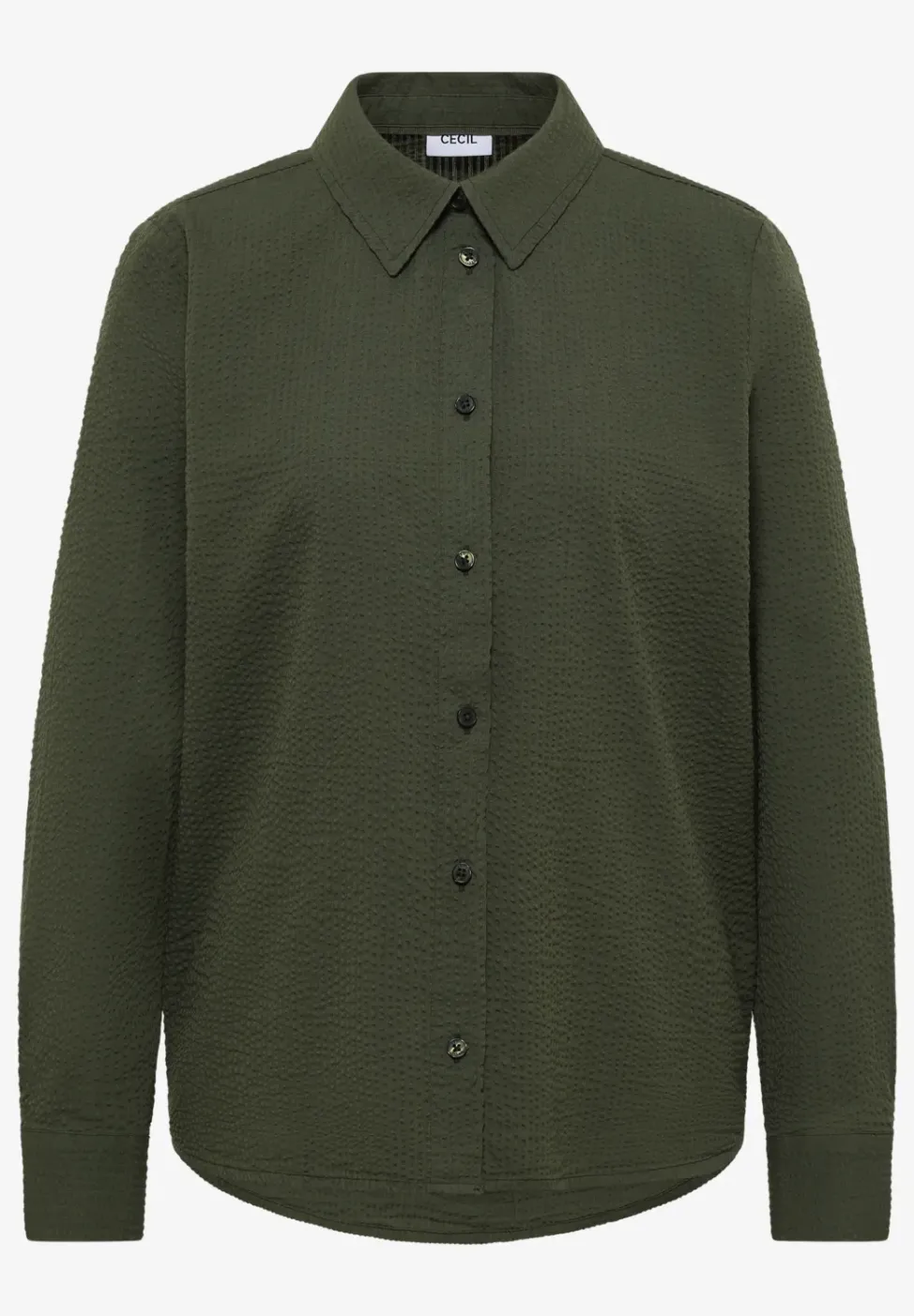 Seersucker Langarm Bluse mit Knopfleiste