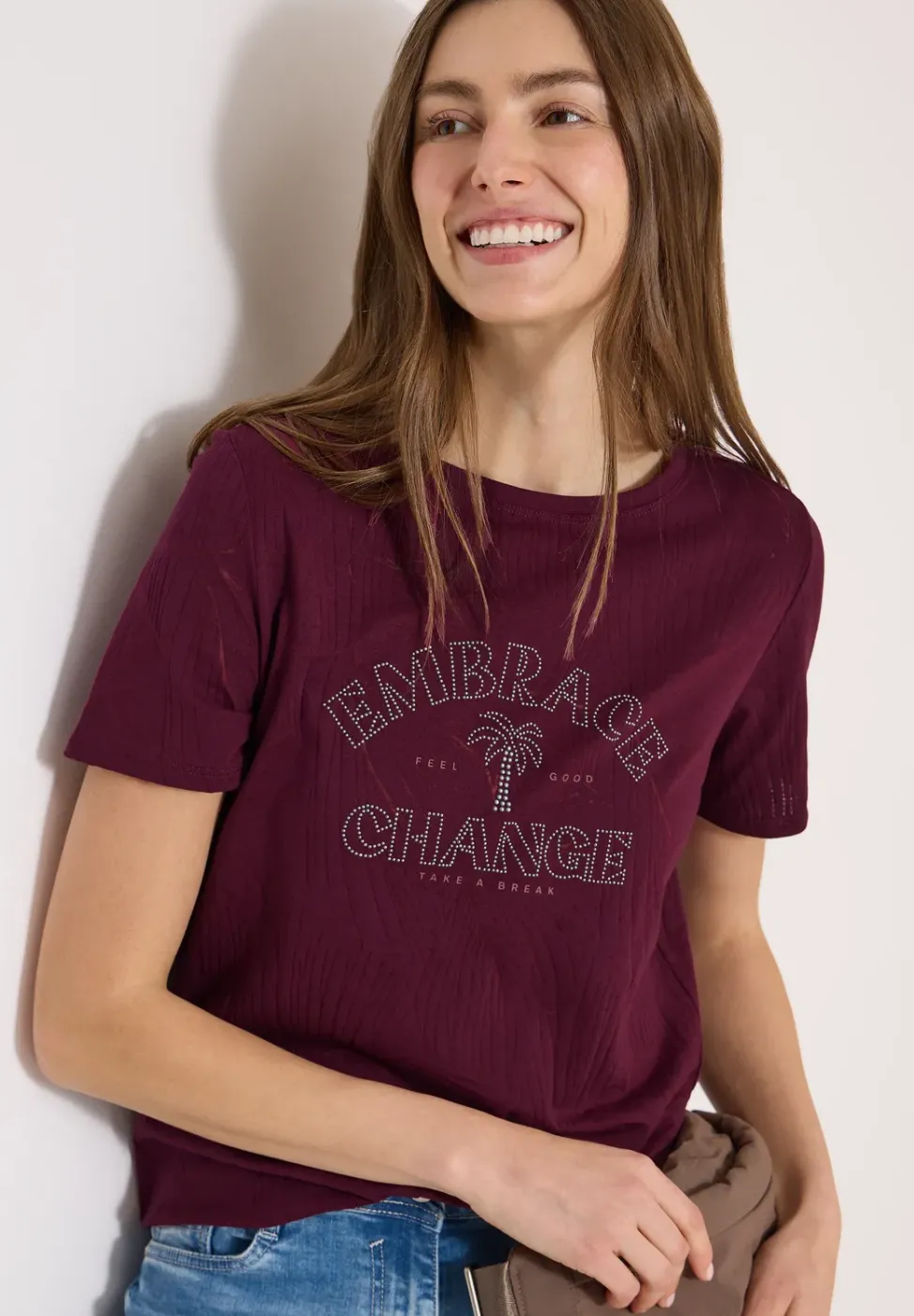 Shirt im Ausbrenner-Look mit Wording