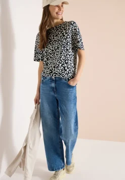 Shirt mit Boatneck und Leo-Print
