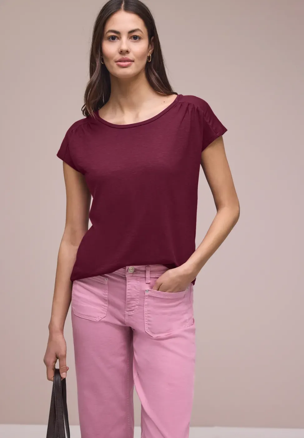 Shirt mit Rundhals und Raffung