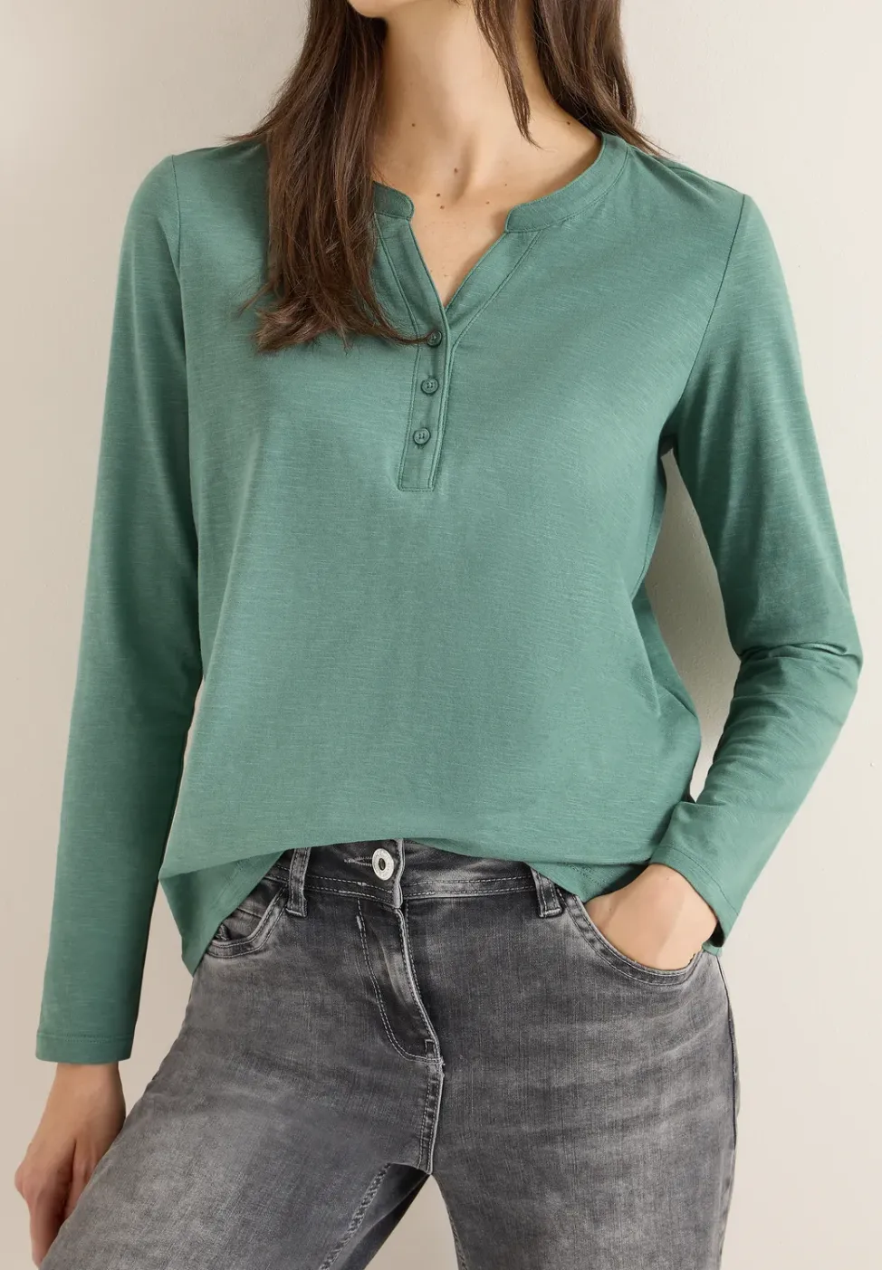 Split Neck Langarmshirt