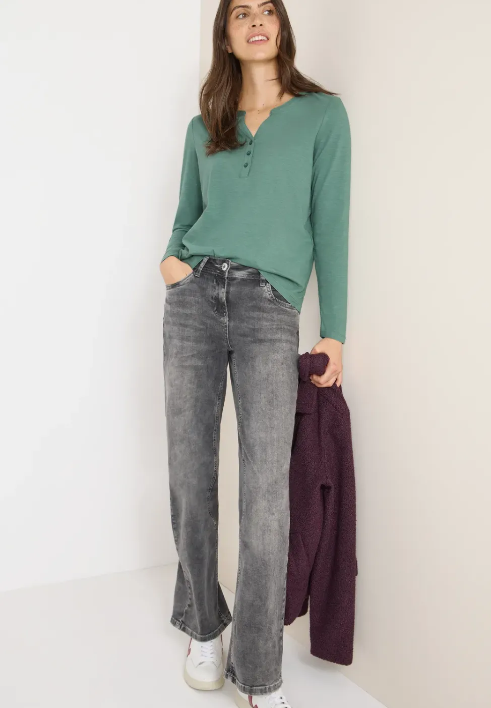 Split Neck Langarmshirt
