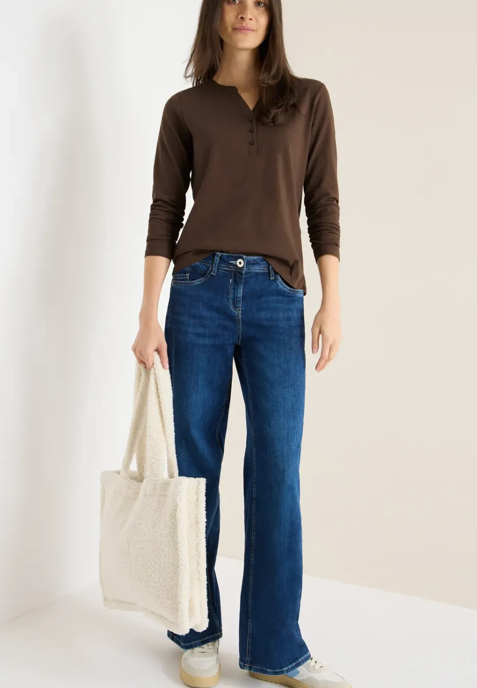 Split Neck Langarmshirt
