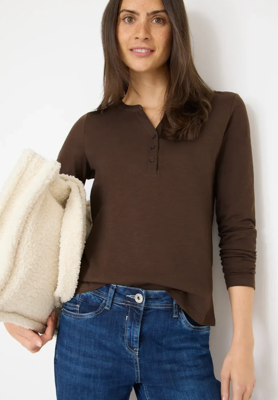 Split Neck Langarmshirt