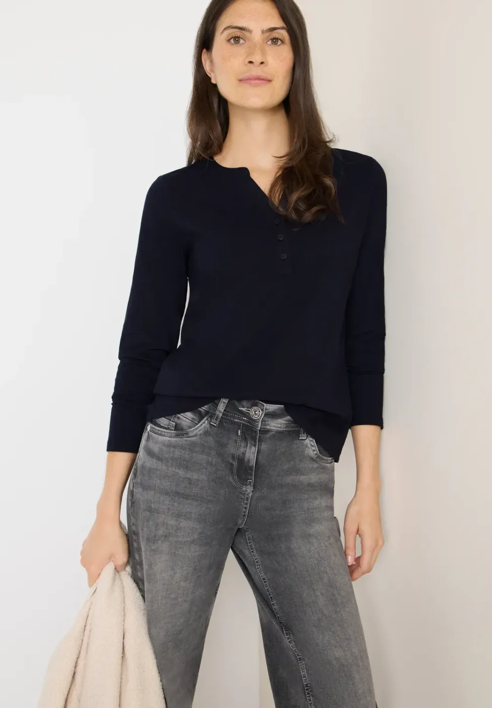 Split Neck Langarmshirt
