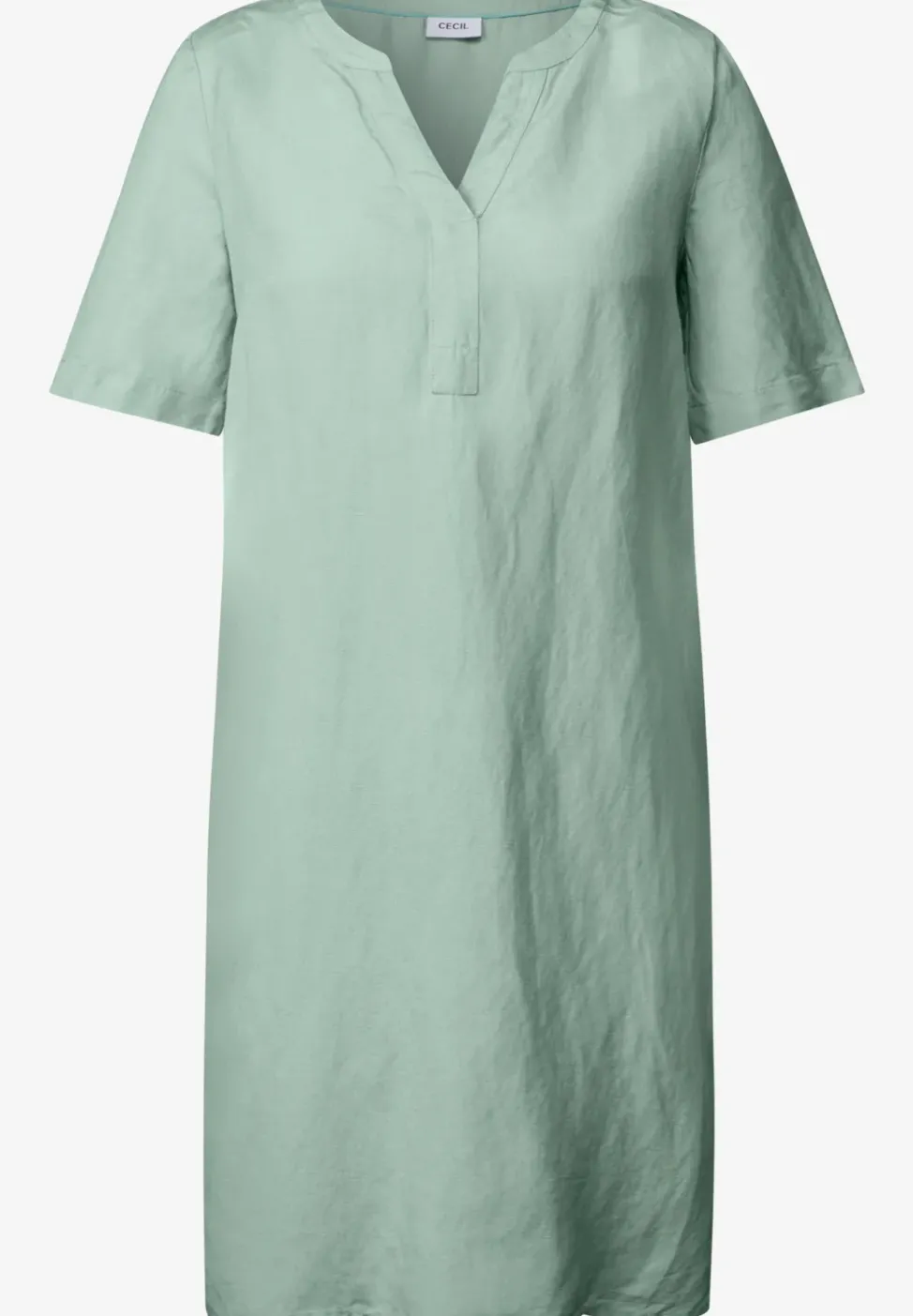 Split Neck Leinenmix Kleid