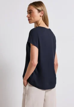 Split Neck Bluse in Unifarbe